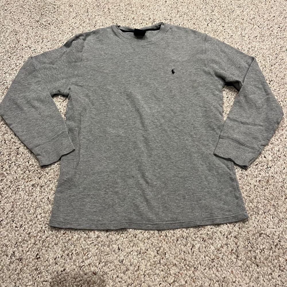 Polo Ralph Lauren Mens Thermal Long Sleeve Sleep Shirt Sz L Gray Cozy Preppy